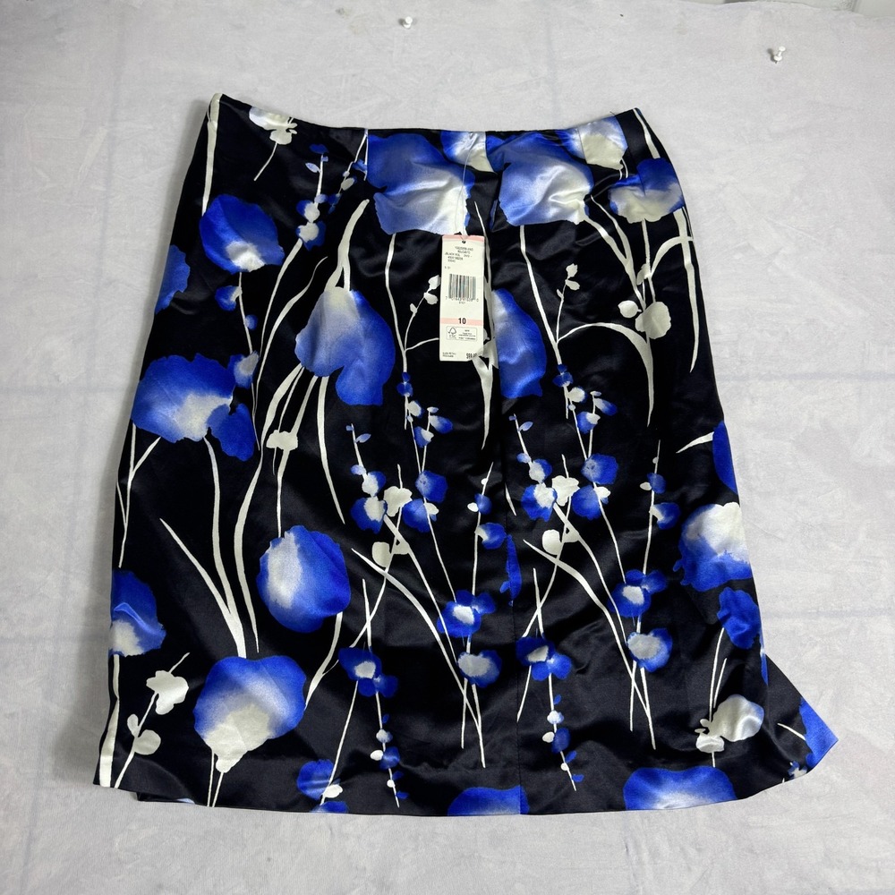 Jones New York‎ Collection Womens Pencil Skirt Black Blue Floral Print Modest 10